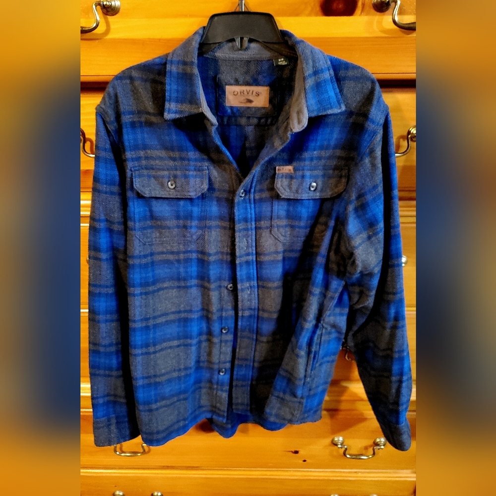 Orvis Blue and Gray Flannel Shirt Jacket
